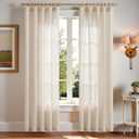 jinchan Linen Smei Sheer Curtains 90 Inch Length 2 Panels Set Light Filtering Window Curtains for Living Room Bedroom Farmhouse Drapes for Home Decor Drapes, Back Tab, Linen Natural, 50W x 90L