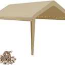 GOTRUTH 12x20 Canopy Replacement Cover, Carport Replacement Canopy Top Cover for 10' x 20' Frame, 800D Heavy Duty Waterproof & UV Protected Car Canopy with Ball Bungees (Frame is not Included) (Beige)
