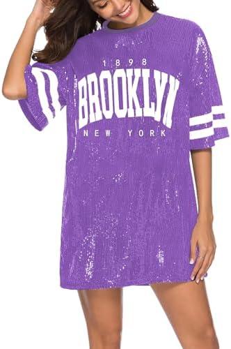 PORRCEY Juniors Short Sleeve Sequin Funny Dress Shirts XXL Purple