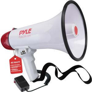 Pyle 40W Megaphone Bullhorn with Built-in Siren, Adjustable Volume Control, 1200-Yard Range, Bluetooth Connectivity, Handheld Mic - Ideal for Football, Soccer, Baseball, Cheerleading & Safety Drills