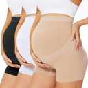 Womens Seamless Maternity Boyshort Underwear Over Bump, Pregnancy High Waisted Shapewear Panties for Support Belly (X-Large, Black+Nude+White)