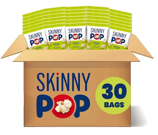 SkinnyPop Popcorn, Original, Whole Grain, Dairy-Free Snack, 0.65oz Bags (30ct) Best By Date 01/15/2026