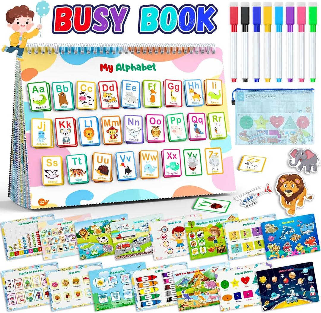 Busy Book for Toddlers 3+, Preschool Learning Activities with 30 Themes Prek Preschool Workbooks, Montessori Educational Learning Toys for Autism Sensory Travel toys,Back to School,Easter Gifts