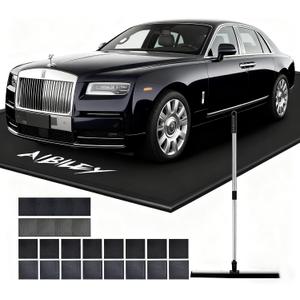 8'6"x22' Garage Floor Mats for Under Car,Non-Slip Garage Flooring Protector Parking Rugs Carpet,Heavy Duty Waterproof Rubber Containment Mat,Protect from Snow,Ice,Oil,Rain,Muds,with Squeegee,Velcro