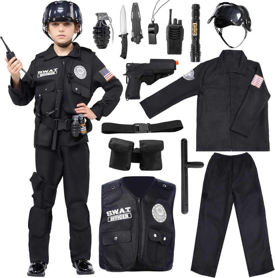 Spooktacular Creations SWAT Officer Costume for Kids Halloween Party, Trick-or-Treat Costume, Themed Parties (Large (10-12 yr))