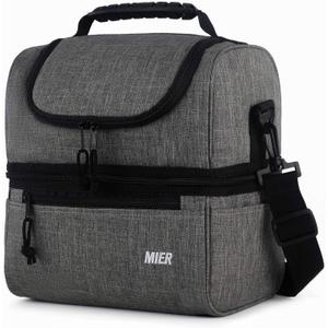 MIER Adult Lunch Box Insulated Lunch Bag Large Cooler Tote Bag for Men, Women, Double Deck Cooler (Grey, Large)