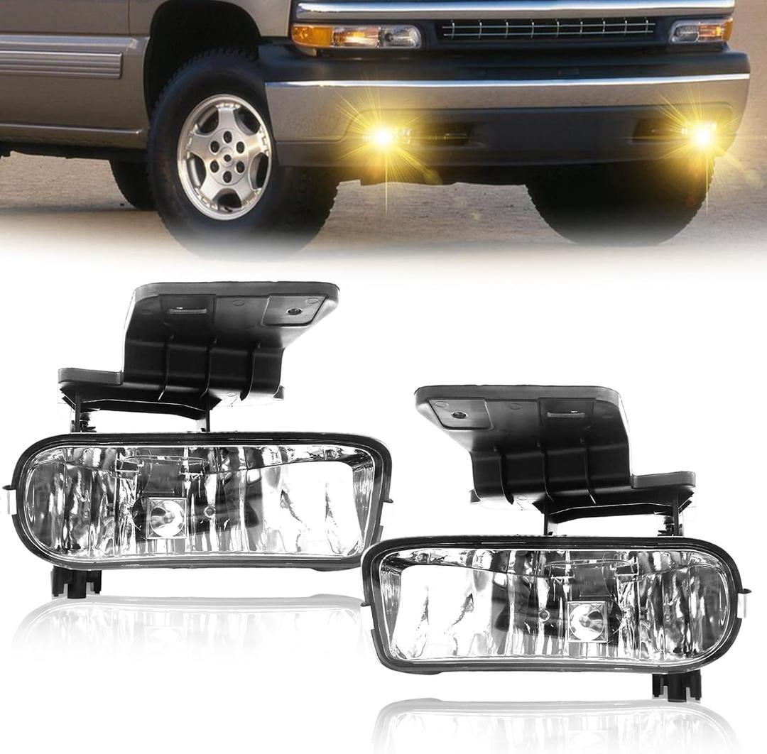 Fog Lights Assembly Fits For 1999-2002 Silverado 1500 2500/2001 2002 Silverado 1500HD 2500HD 3500/2000-2006 Tahoe Suburban 1500 2500 With Halogen Bulbs- Left & Right Side