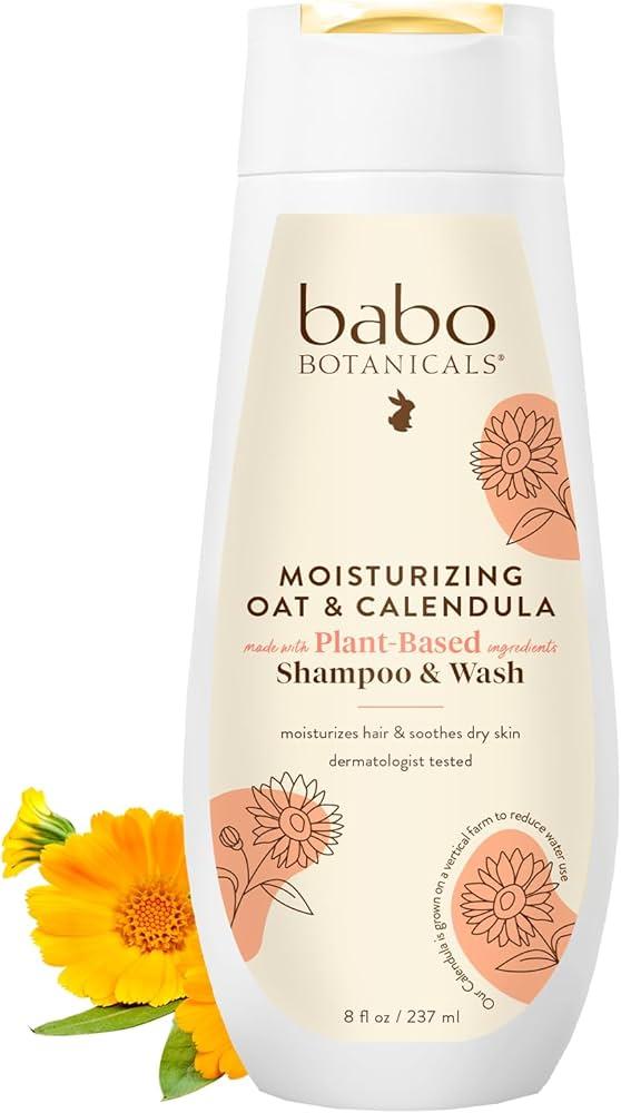 Babo Botanicals Moisturizing Oat & Calendula 2-in-1 Shampoo & Wash - For Dry or Sensitive Skin - For all ages - Lightly Scented - Vegan - Various Sizes (8 Fl Oz (Pack of 1))