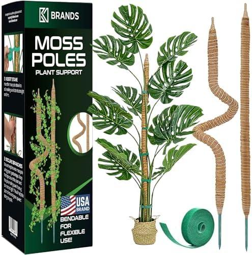 2 Pack 28'' Bendable Moss Pole Monstera Plant Support for Climbing Indoor Plants - Stakes for Potted Climbers - Tall Sticks Indoor Trellis for Houseplants - Accessories for Monstera Pot