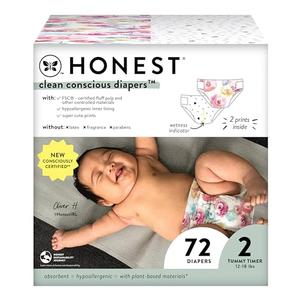 The Honest Company Clean Conscious Diapers for Sensitive Skin | Hypoallergenic, Fragrance Free | Girl Prints | Club Box, Size 2 (12-18 lbs), 72 Count (Prints May Temporarily Vary) (Young at Heart + Rose Blossom)