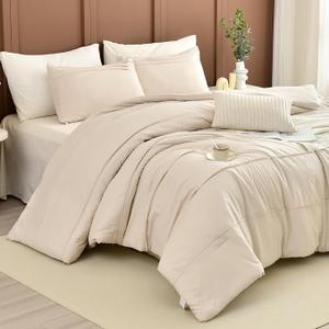 Oversized King Comforter Set 128"x120" – Ultra Soft 6-Piece Bedding Set, Wheat Color, Includes Comforter, Flat Sheet & 4 Pillowcases