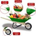 Qtioucp Kids Wheelbarrow Set with Gardening Tools Outdoor Backyard Garden Play for Toddlers Boys Girls 3-8, with Shovel, Rake, Leaf Rake, Easter Birthday Gifts (Green Garden Set)