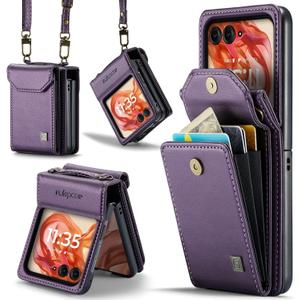 ASAPDOS Crossbody Case Compatible with Motorola Razr 2024/2025(Not Fit Moto Razr Plus or Ultra),Retro PU Leather Strap Wristlet Flip Case with Magnetic Closure and Card Holder for Purple