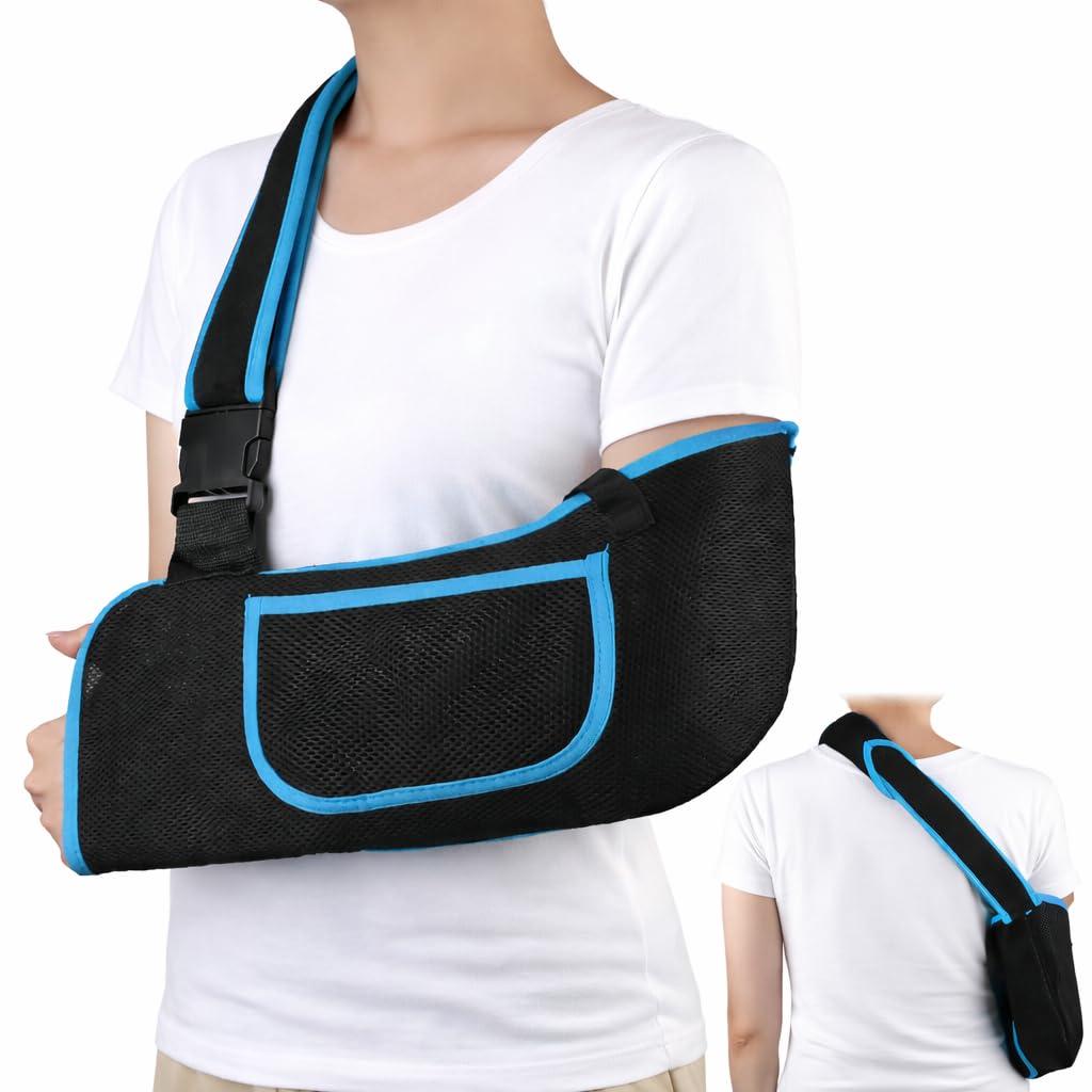 Arm Sling, Lightweight & Breathable Medical Sling with Adjustable Shoulder Strap, Shoulder Mesh Immobilizer Slings for Elbow Injury/Torn Rotator Cuff/Wrist Injury/Surgery, Right or Left, Women or Men (Blue)