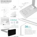 LED Desk Lamp with Wireless Charger, USB Charging Port, Dimmable Eye-Caring Desk Light with 5 Brightness Levels & 5 Lighting Modes, Touch Control, Auto Timer (White)
