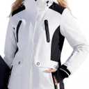 FREE SOLDIER Women's Waterproof Ski Snow Jacket Warm Fleece Lined Winter Rain Jacket with Hood Fully Taped Seams (X-Large, White Black)