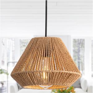 9.64" Boho Rattan Pendant Light Fixture Vintage Farmhouse Mini Hand Woven Bamboo Pendant Lighting Retro Small Wicker Basket Pendant Light for Kitchen Island, Bedroom, Dining Room, Hallway (9.64" Diamond)