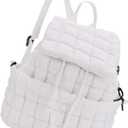 GOKTOW Quilted Backpack for Women, Puffer Gym Bag for Travel Sports Lightweight Drawstring,White