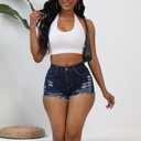 Women Summer High Waisted Stretchy Ripped Denim Shorts Frayed Casual Jeans Shorts