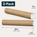 2-Pack 3 x 24 in Kraft Mailing Tubes with End Caps for Posters & Documents