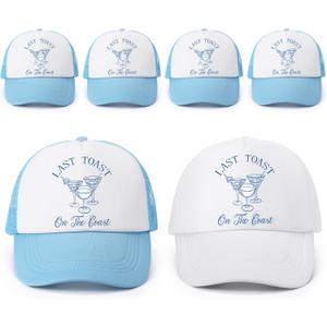 6 Pcs Last Toast on the Coast Bachelorette Trucker Hats Bridal Headwear Bridesmaid Cap for Bride Accessories Bridesmaid Gift Bach Party Wedding Bachelorette Weekend Bridal Party Decor Favor