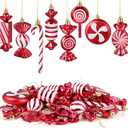 Leyndo 24 Pcs Christmas Candy Hanging Ornament Candy Cane Peppermint Lollipop Decor Glitter Ornament for Home Christmas Tree Party Favor Decoration(Red)