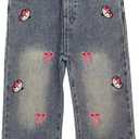 Peacolate 5-12Years Spring Fall Clothingsets Kid Little&Big Girls Pullover Long Sleeve T Shirt and Embroider Butterfly Jeans, Size 10-12 Years