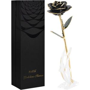 SW Rose Gifts for Women Forever Black Gold Dipped Rose 24k Gold Plated Eternal Flower Rose Birthsday for Her Mom Women Anniversary Valentines Day Mothers Day