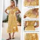 Kate Kasin Womens Summer Boho Floral Maxi Dress 2026 Square Neck Puff Sleeve Smocked Flowy A Line Beach Wedding Guest Dresses (XL)