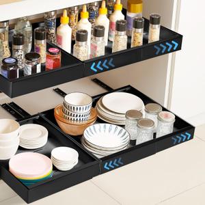 QwayHome Pull Out Cabinet Organizer Expandable (12.6"-20.5"), Slide Out Drawers for Kitchen Cabinets, Fixed with Adhesive Nano Film, Adjustable Pull Out Drawers for Pantry, Bathroom Storage, Black (Wide(12.6''-20.5'')) 1 Pc