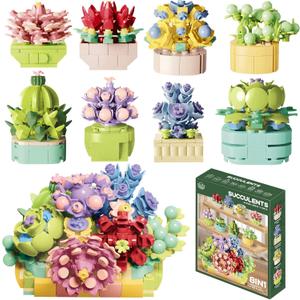 Flowers Succulent Building Plant BlockSet Toys 8 Pack, Romantic Gifts and Birthday Gifts for Adults, Gifts Ideas for Girls Women,Office and Home Decoration Plant Collections