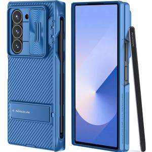 Nillkin for Z Fold 6 S Pen Case, [Built-in Writing Pen & S Pen Holder & Kickstand & Slide Camera Cover & Hinge Protection] Shockproof Fold 6 Phone Case with Pen for Samsung Galaxy Z Fold 6, Blue