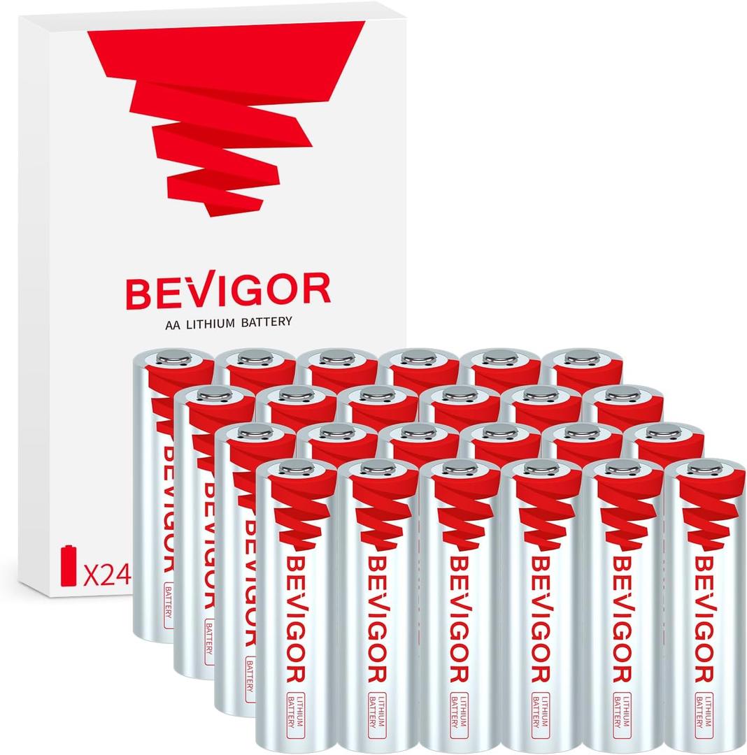 BEVIGOR Lithium AA Batteries 24 Pack, Long Lasting 1.5V 3000mAh AA Battery, 20-Year Shelf Life Lithium Batteries for Blink Camera, Flashlight, Microphone, Alarm System, Non-Rechargeable