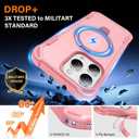 Designed for iPhone 15 Pro Max Case with Magnetic Stand [Military Drop Protection][Compatible with Magnet] Shockproof 15 Pro Max Phone Case with Ring Holder, Pink