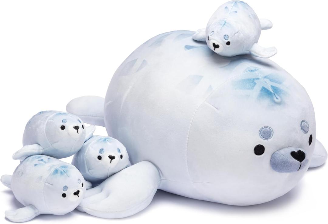 IKASA Mommy Seal Stuffed Animal Mom and Baby Plush Toy, Cute 16" Soft Small Mama Family Set Cuddly Toys with Little Mini Babies, Gifts for Kids