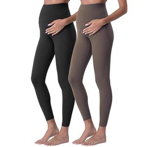 POSHDIVAH 1Pcs Women's Maternity Leggings Over The Belly Pregnancy Yoga Pants Active Wear Workout Leggings Black Brown, Medium