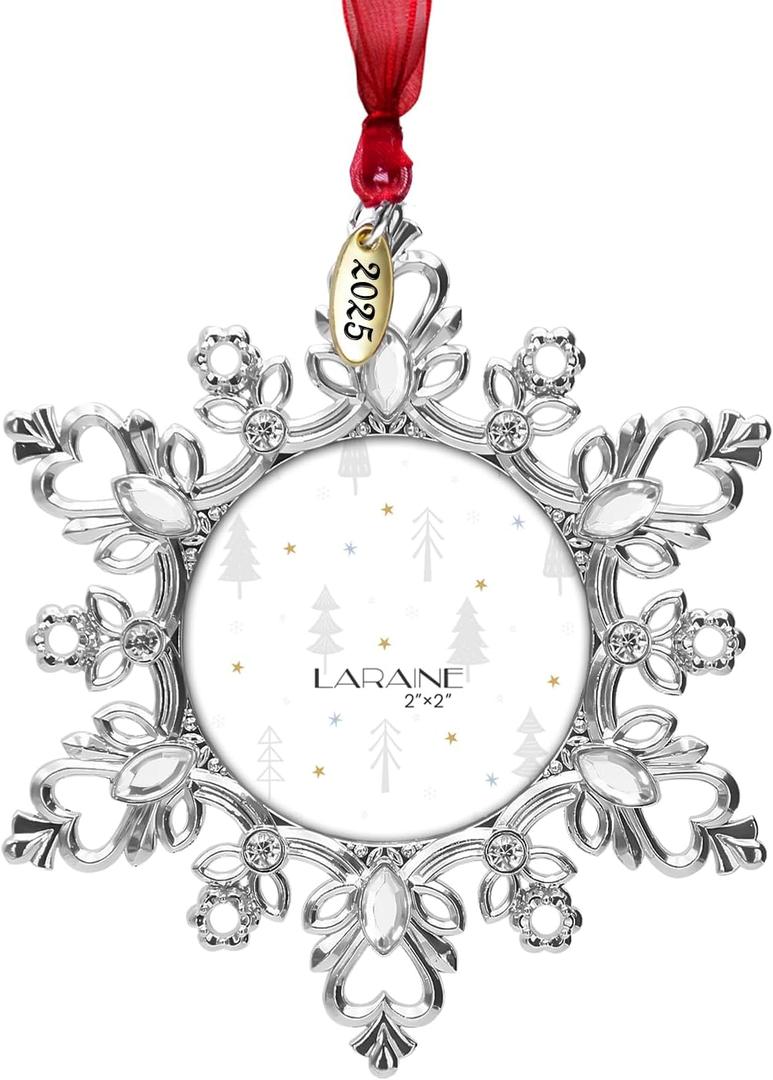Laraine Christmas Tree Ornaments  Decorative Hanging 2025 Holiday Keepsake Gift Snowflake Pendant with 2 Photo Frame Insert for Picture of Pet (Snowflake Silver (2025))