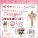 Glenmal Christian Valentine's Day Bulletin Board Set Watercolor No Greater Love John 15:13 Classroom Decoration Inspirational Bible Verse Cross Heart Cutouts for Sunday School VBS Chalkboard Decor