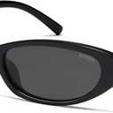 SOJOS Trendy Oval Cat Eye Polarized Sunglasses Womens Mens, 80s 90s Retro Small Thin Y2K Sunnies SJ2664 (Black/Grey)