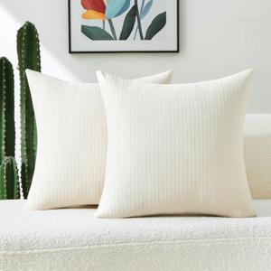 FUTEI Cream Decorative Throw Pillow Covers 18x18 Inch Set of 2,Soft Chenille Triangle Check Pattern Cushion Case,Modern Home Decor for Couch Bed Living Room