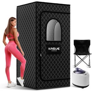 Infrared Sauna, Portable Steam Sauna Box with XL Steamer and Folding Chair, 5-Layer Waterproof and Thermal Insulation, for Home Spa, Detoxification, Relief Muscle Pain, Indoor & Outdoor(Dark Black)