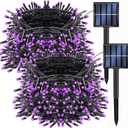 Dazzle Bright 2 Pack Total 400LED 132FT Halloween Solar String Outdoor Lights, Solar Powered with 8 Modes Waterproof Halloween Lights for Bedroom Patio Garden Tree Party Yard Decoration (Purple)