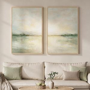Framed Sage Green Abstract Wall Art for Living Room, Large Set of 2 Abstract Landscape Canvas Artwork for Walls, Minimalist Painting Print for Bedroom Dining Room Office Hallway Wall Decor, 24x36 Inch