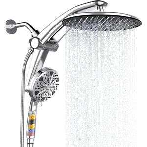 Shower Head with filtered Handheld High Pressure daul Shower Heads with Handheld Spray Combo and 10 Sprays Handheld Shower Head Detachable Shower head Built-in Magnetic Docking and Power Jets Chrome