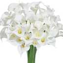 Heleze 30 PCS Artificial Calla Lily Flowers Bouquet Faux Branches for Vase Fake Flower 13.5" Real Touch for DIY Mother's Day Wedding Party Decoration Pure White