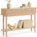 LINSY Fluted Console Table with Storage, Entryway Table Wood Entrance Tables for Front Door, Behind Couch Sofa Table with Shelves, Foyer Tables for Hallways, Living Room Boho Furniture, Light Wood