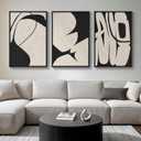 Large Framed Neutral Abstract Wall Art for Living Room, 3 Piece Black and Beige Modern Canvas Prints Paintings Artwork for Walls, Minimalist Abstract Pictures for Hallway, Office Wall Decor 24x36 In