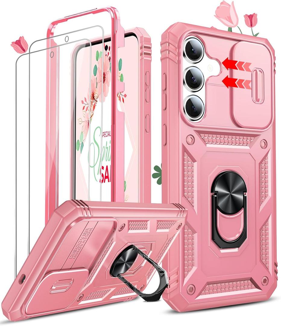 LeYi for Samsung Galaxy S25-FE Case: Galaxy S25 FE Case with Galaxy S25 FE Screen Protector X2, Magnetic Stand, Shockproof Funda para Galaxy 25 FE for Women Girl, Rink Pink