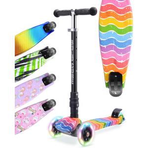 Big Fold | Three Wheel Scooter for Children Ages 5-10 Years | LED Wheels with Flashing Lights | Height Adjustable 65 to 89 cm | Rear Reflectors (Astro Dream)