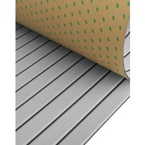 Hjdeck Boat Flooring EVA Foam Boat Decking with 3M Self-Adhesive Backing, Boat Foam Flooring Marine Carpet Faux Teak Sheet for Yacht Fishing Boat Kayak Motorboat RV Floor Helm Pad (94.5"x 10.6" - 6.9sqft, Light Grey with Black Seam)